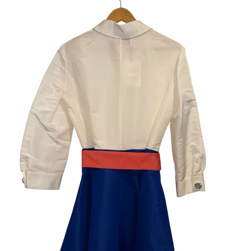 Carolina Herrera Blue Shirt Dress Colorblock Bow Belt 10 Wedding Formal NWT 🟡 - Picture 12 of 15